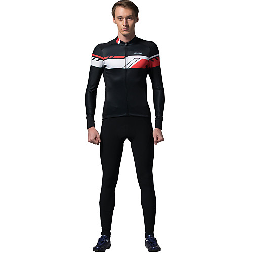 

SPAKCT Men's Long Sleeve Cycling Jersey with Tights Winter Fleece Elastane Black / Red Stripes Bike Clothing Suit Warm Reflective Strips Sports Stripes Mountain Bike MTB Road Bike Cycling Clothing