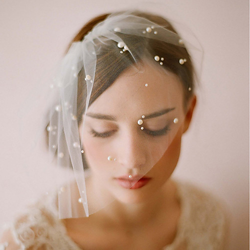 

One-tier Vintage Style / Classic Style Wedding Veil Blusher Veils with Faux Pearl / Solid Tulle / Birdcage