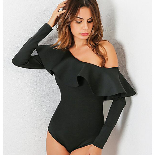 

Women's Solid Colored Bodysuit Basic Daily One Shoulder White / Black / Red