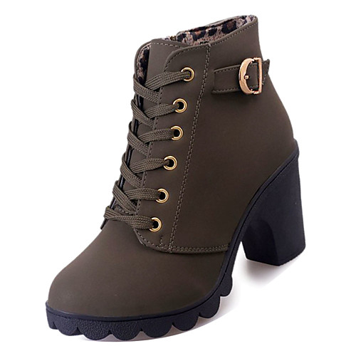 

Women's Boots Combat Boots Chunky Heel PU Mid-Calf Boots Casual Fall Black / Brown / Wine