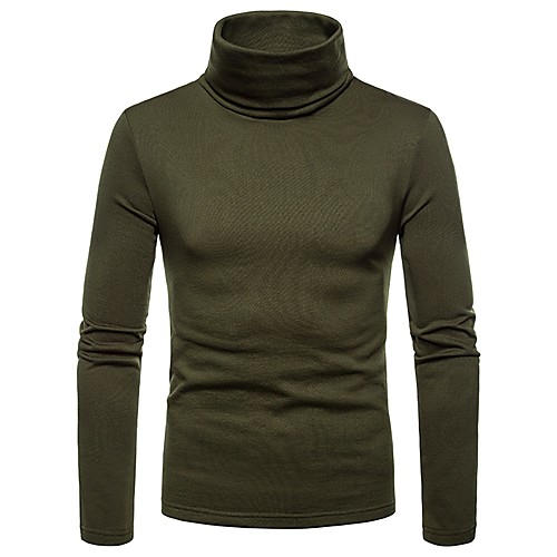 

Men's Solid Colored T-shirt Long Sleeve Daily Tops Turtleneck Black Wine Army Green / Fall / Winter