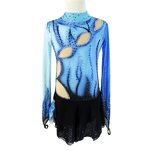

Figure Skating Dress Women's Girls' Ice Skating Dress Blue Peacock Halo Dyeing Spandex Micro-elastic Professional Competition Skating Wear Handmade Sequin Long Sleeve Figure Skating