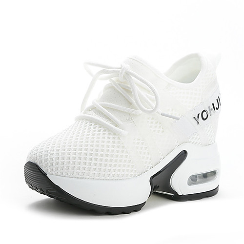 

Women's Trainers / Athletic Shoes Spring / Summer / Fall Wedge Heel Round Toe Sporty Sweet Daily Office & Career Slogan Mesh Walking Shoes White / Black