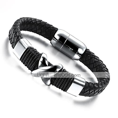 

Men's Leather Bracelet Loom Bracelet Braided Magnetic Unique Design Trendy Genuine Leather Bracelet Jewelry Black For Daily Street / Titanium Steel