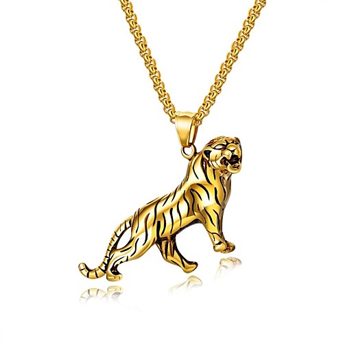 

Men's Pendant Necklace Stylish franco chain Tiger Fashion Titanium Steel Gold Silver 55 cm Necklace Jewelry 1 set For Gift Daily