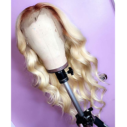 

Remy Human Hair Lace Front Wig Middle Part style Peruvian Hair Wavy Wig 130% Density with Baby Hair Natural Hairline Bleached Knots Women's Long Human Hair Lace Wig beikashang