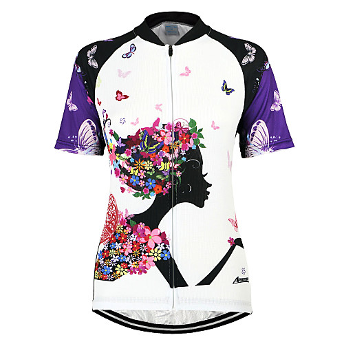 

Arsuxeo Women's Short Sleeve Cycling Jersey Purple Floral Botanical Bike Jersey Top Mountain Bike MTB Road Bike Cycling Breathable Quick Dry Anatomic Design Sports Clothing Apparel / Stretchy