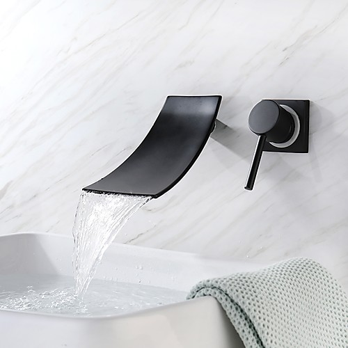 

Bathroom Sink Faucet - Waterfall / Premium Design Painted Finishes / Black Wall Mounted Single Handle Two HolesBath Taps