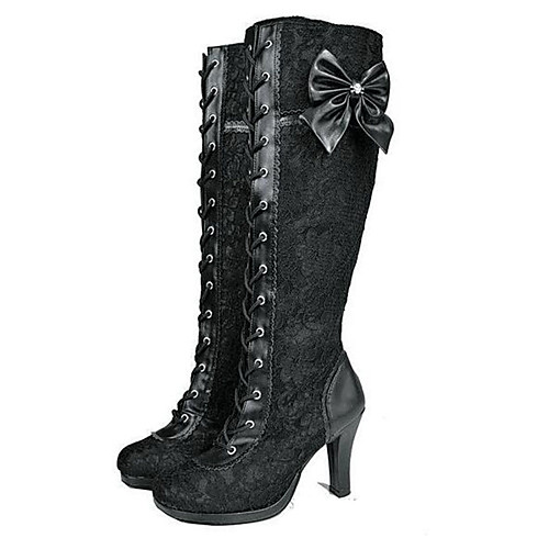 

Women's Cosplay Boots Boots Knee High Boots Fashion Boots Pumps Round Toe Knee High Boots Vintage Daily Office & Career Suede Bowknot Solid Colored Black