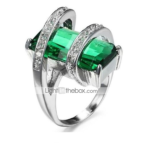 

Band Ring Classic Green Copper Rhinestone Silver Plated Ladies Simple Classic 1pc 7 8 / Women's / Engagement Ring / Glass