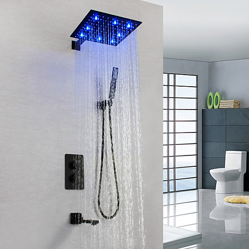 

Shower Faucet - Contemporary Painting Wall Mounted Brass Valve LED Bath Shower Mixer Taps