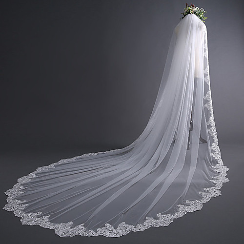 

One-tier Vintage Style / Flower Style Wedding Veil Chapel Veils with Appliques / Solid 118.11 in (300cm) Lace / Tulle / Classic