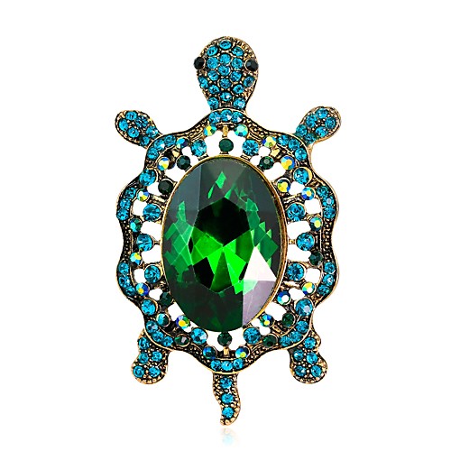 

Women's Brooches Vintage Style Turtle Animal Ladies Unique Design Vintage Rhinestone Gold Plated Brooch Jewelry Green Blue For Evening Party Street