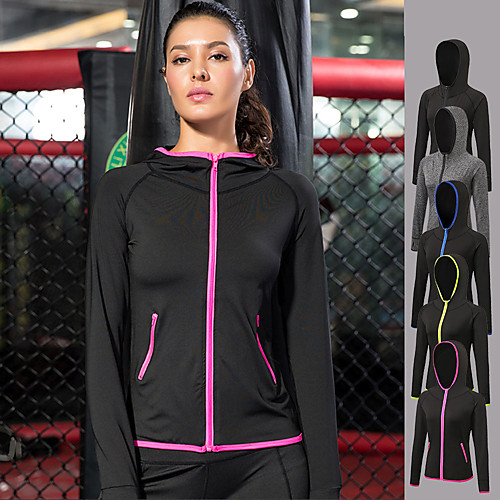 

Women's Long Sleeve Running Track Jacket Outerwear Hoodie Athleisure Wear Winter Windproof Breathable Quick Dry Yoga Fitness Running Sportswear Stripes Black Fuchsia Blue Grey Green Activewear