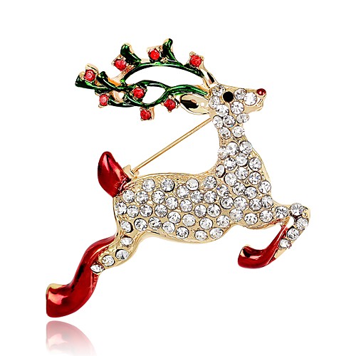 

Women's Brooches Classic 3D Elk Animal Ladies Classic Vintage Rhinestone Gold Plated Brooch Jewelry Gold For Christmas Festival