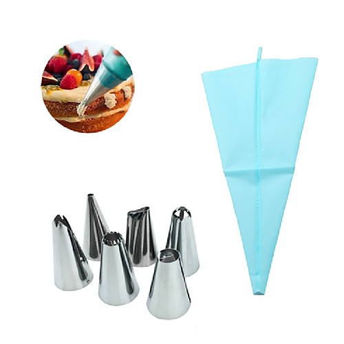 

1Set Silicone Kitchen Accessories Icing Piping Cream Pastry Bag 6 Stainless Steel Nozzle Set DIY Cake Decorating Tips Set