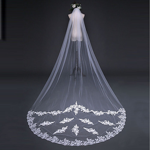 

One-tier Vintage Style / Flower Style Wedding Veil Chapel Veils with Appliques / Solid 118.11 in (300cm) Lace / Tulle / Classic