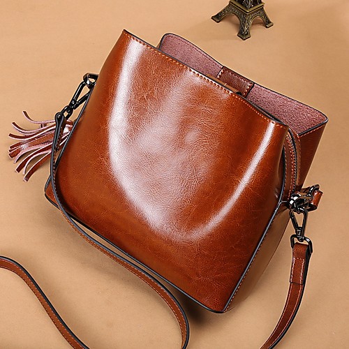 

Women's Tassel Cowhide Shoulder Messenger Bag Black / Brown