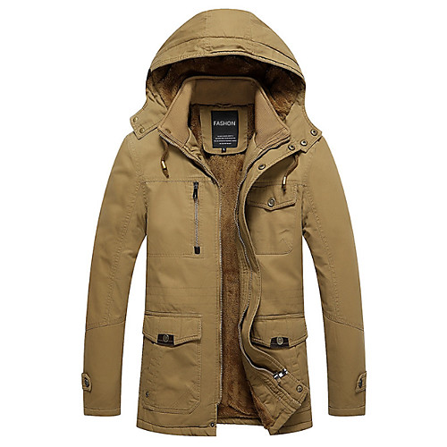

Men's Hooded Solid Colored Winter Jacket Regular Daily Long Sleeve Cotton Coat Tops Black