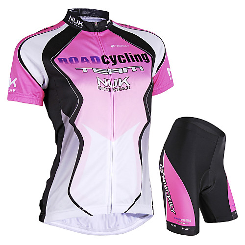 

Nuckily Women's Short Sleeve Cycling Jersey with Shorts Elastane Polyester Pink Blue Gradient Bike Shorts Jersey Clothing Suit Waterproof Breathable Ultraviolet Resistant Waterproof Zipper Reflective