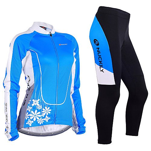 

Nuckily Women's Long Sleeve Cycling Jersey with Tights Winter Lycra Polyester Blue Floral Botanical Bike Clothing Suit Windproof Breathable 3D Pad Anatomic Design Reflective Strips Sports Floral