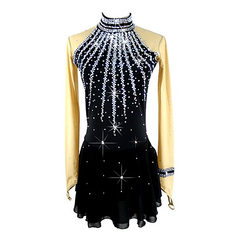 

Figure Skating Dress Women's Girls' Ice Skating Dress Black Spandex Micro-elastic Professional Competition Skating Wear Handmade Sequin Long Sleeve Figure Skating