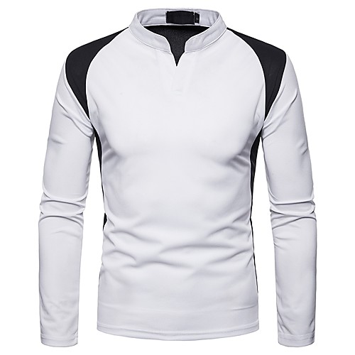 

Men's T shirt Color Block Long Sleeve Daily Tops Basic White Black Blue