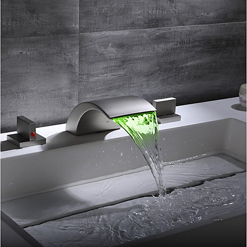 

Bathroom Sink Faucet / Faucet Set - Waterfall / Widespread Nickel Brushed Widespread Two Handles Three HolesBath Taps / Brass