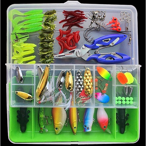 

100 pcs Lure kit Fishing Lures Spoons Crank Pencil Popper Vibration / VIB Worm Easy to Carry Easy to Use Sinking Bass Trout Pike Worm Hooks Jig Head Sea Fishing Fly Fishing Bait Casting