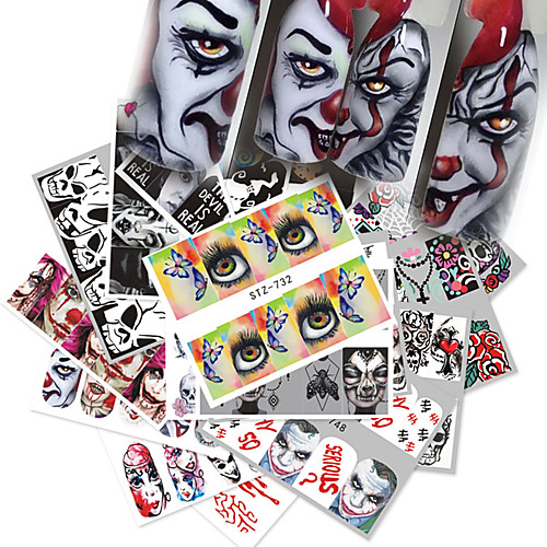 

25 Sheets Nail Stickers Nail Art Water Transfer Stickers European and American Halloween Black and White Color Skull Element French Full Sticke for DIY Nail Art Decorations