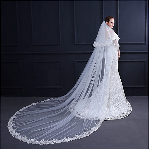 

Two-tier Vintage Style / Flower Style Wedding Veil Chapel Veils with Appliques / Solid 118.11 in (300cm) Lace / Tulle / Classic