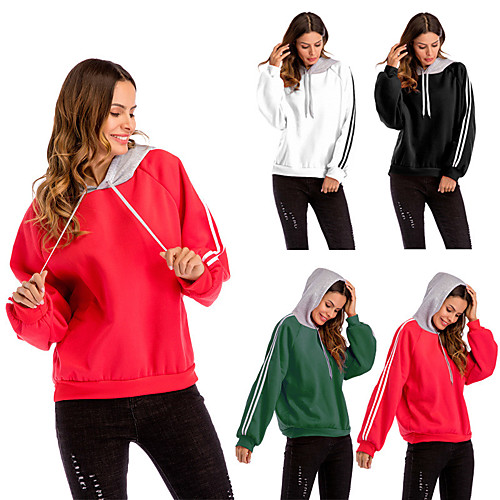 

Women's Patchwork Cotton Hoodie Sweatshirt Winter Crew Neck Running Fitness Gym Workout Windproof Soft Sportswear Stripes Plus Size Top Long Sleeve Activewear Micro-elastic