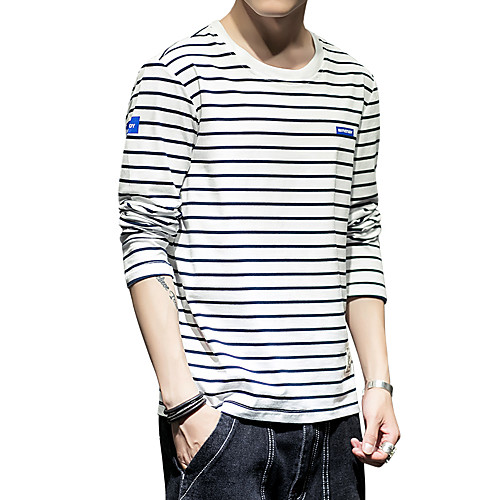 

Men's T shirt Striped Solid Colored Plus Size Print Long Sleeve Daily Tops Cotton Basic Streetwear White Blue Purple