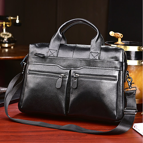 

Men's Zipper Nappa Leather Briefcase Black