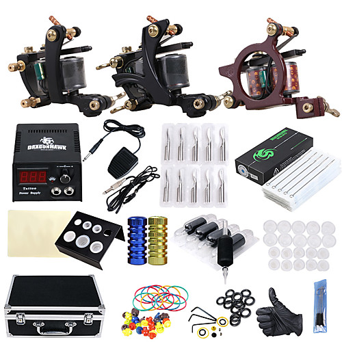 

Solong Tattoo Professional Tattoo Kit Tattoo Machine - 3 pcs Tattoo Machines, Professional LCD power supply 3 alloy machine liner & shader / Case Included