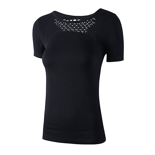 

Women's Crew Neck Open Back See Through Yoga Top Solid Color Yoga Fitness Gym Workout Top Short Sleeve Activewear Breathable Quick Dry Compression Sweat-wicking High Elasticity Slim
