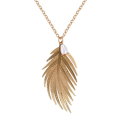 

Women's Pendant Necklace Long Necklace Stylish Long Leaf Ladies Simple Vintage European Imitation Pearl Alloy Gold Silver 72 cm Necklace Jewelry 1pc For Causal Daily