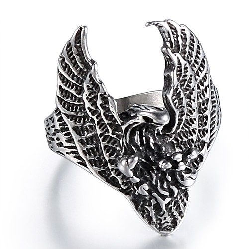 

Men's Ring 1pc Silver Titanium Steel Round irregular Statement Vintage Punk Street Club Jewelry Vintage Style Sculpture Eagle Wings Cool