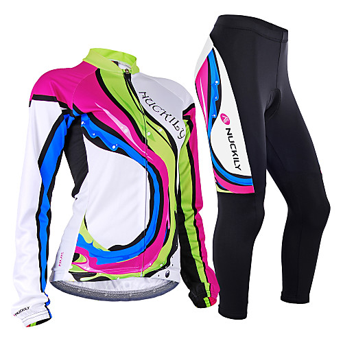 

Nuckily Women's Long Sleeve Cycling Jersey with Tights Camouflage Rainbow Bike Jersey Clothing Suit Windproof Breathable Anatomic Design Reflective Strips Back Pocket Sports Polyester Lycra Rainbow