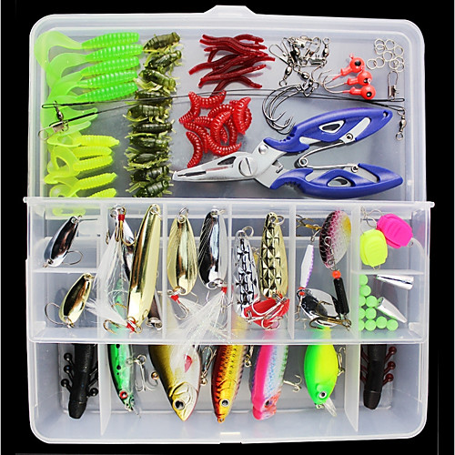 

100 pcs Lure kit Fishing Lures Spoons Crank Pencil Popper Vibration / VIB Worm Easy to Carry Easy to Use Sinking Bass Trout Pike Worm Hooks Jig Head Sea Fishing Fly Fishing Bait Casting