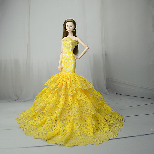 

Doll Dress Dresses For Barbiedoll Yellow Tulle Lace Cotton Blend Dress For Girl's Doll Toy / Kids