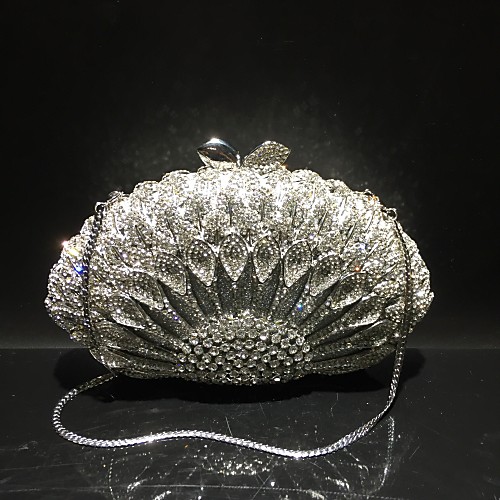 

Women's Bags Alloy Evening Bag Crystals Hollow-out Solid Color Party Wedding Event / Party Evening Bag Wedding Bags Handbags Gold Silver