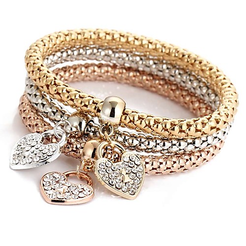 

3pcs Women's Pendant Bracelet Layered Heart Ladies Sweet Italian Rhinestone Bracelet Jewelry Rose Gold For Ceremony Evening Party