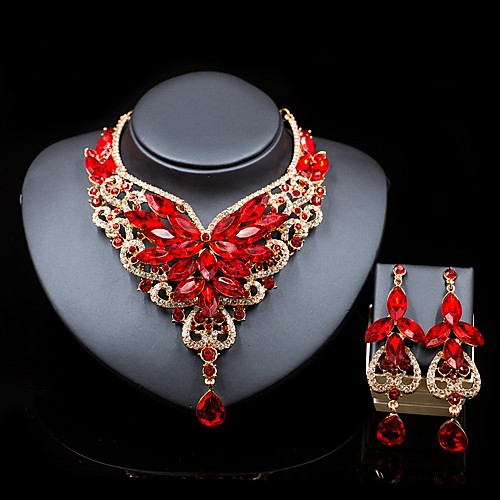 

Women's Multicolor Cubic Zirconia Drop Earrings Bib necklace Trace Pear Ladies Stylish Luxury Elegant Color fancy Resin Earrings Jewelry Purple / Red / Green For Wedding Party 1 set