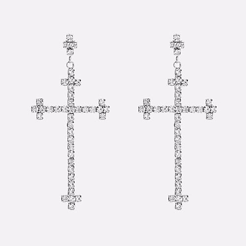 

Women's Clear AAA Cubic Zirconia Earrings Hanging Cross Earrings Classic Cross Ladies Fashion S925 Sterling Silver Earrings Jewelry Silver For Party Daily 1 Pair