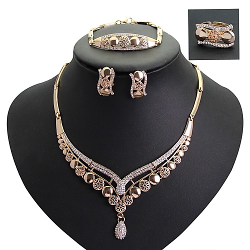 

Women's Chain Bracelet Stud Earrings Statement Necklace Hollow Out Ladies Vintage Gold Plated Earrings Jewelry Gold For Gift Evening Party 1 set / Open Ring