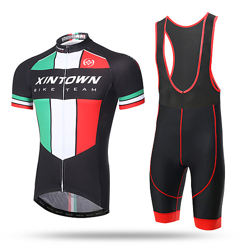 

XINTOWN Men's Short Sleeve Cycling Jersey with Bib Shorts Black Patchwork Bike Bib Shorts Jersey Breathable 3D Pad Quick Dry Ultraviolet Resistant Sweat-wicking Sports Lycra Patchwork Mountain Bike