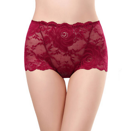 

Women's Basic Lace Sexy Shorties & Boyshorts Panties - Plus Size, Solid Colored 1box High Waist Black Wine Blushing Pink L XL XXL