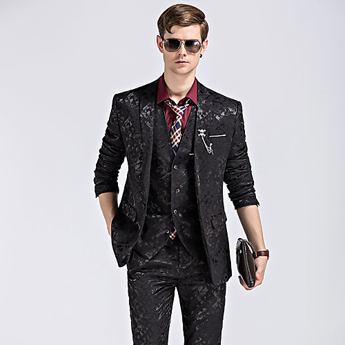 

Tuxedos Standard Fit Notch Single Breasted One-button Polyester Damask / Solid Colored