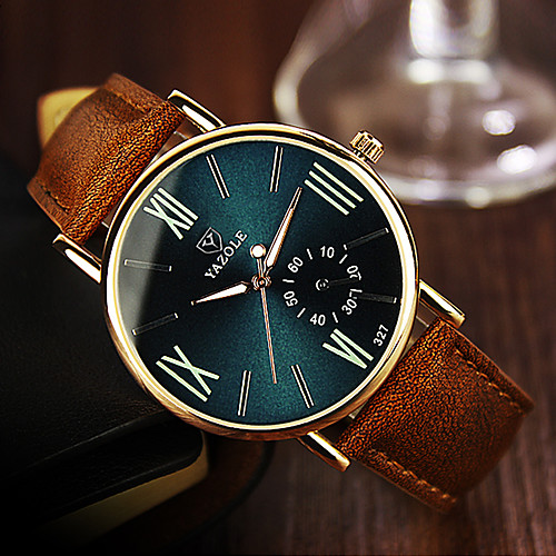 

YAZOLE Men's Wrist Watch Quartz Leather Brown Casual Watch Analog Classic Casual Aristo Simple watch - Black White Dark Green One Year Battery Life / Stainless Steel / SSUO 377